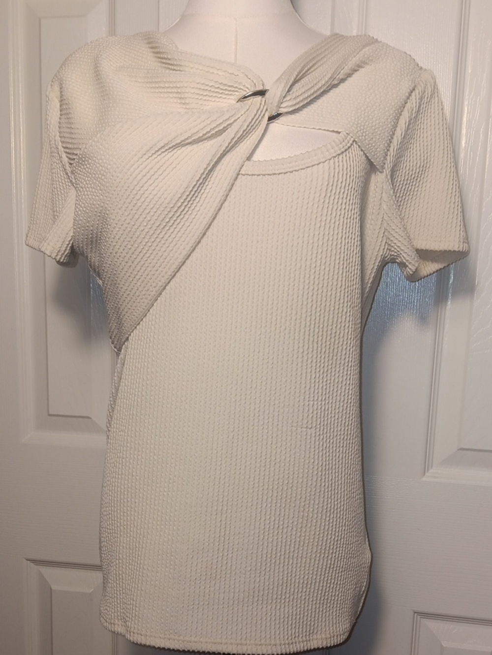 Daytrip Cream Knit Twist Asymmetric Cutout Top